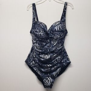 Nip Tuck Palm Foil Twist Front One Piece Swimsuit Multi Fit Cup Size 10 Joanne